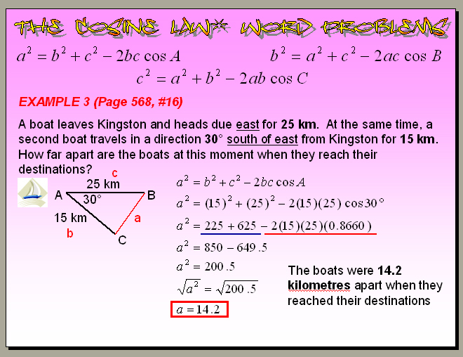 Chapter 6 6 Part 2 The Cosine Law Word Problems